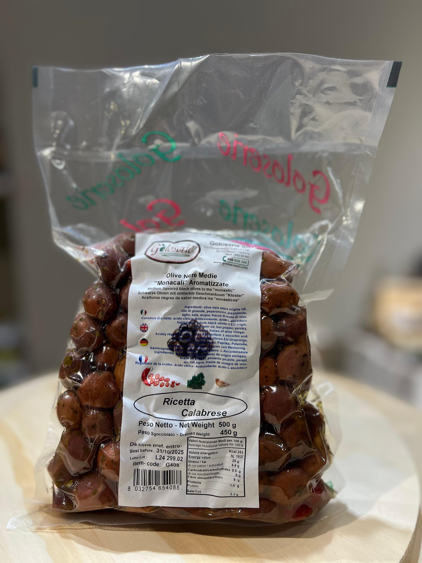 Olive Nere Medie Monacali Aromatizzate - 500g